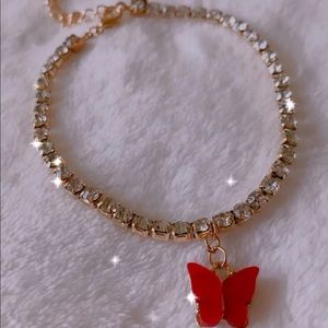 Ruby red butterfly anklet set